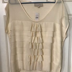 Loft Brand New Ruffled Ivory Top